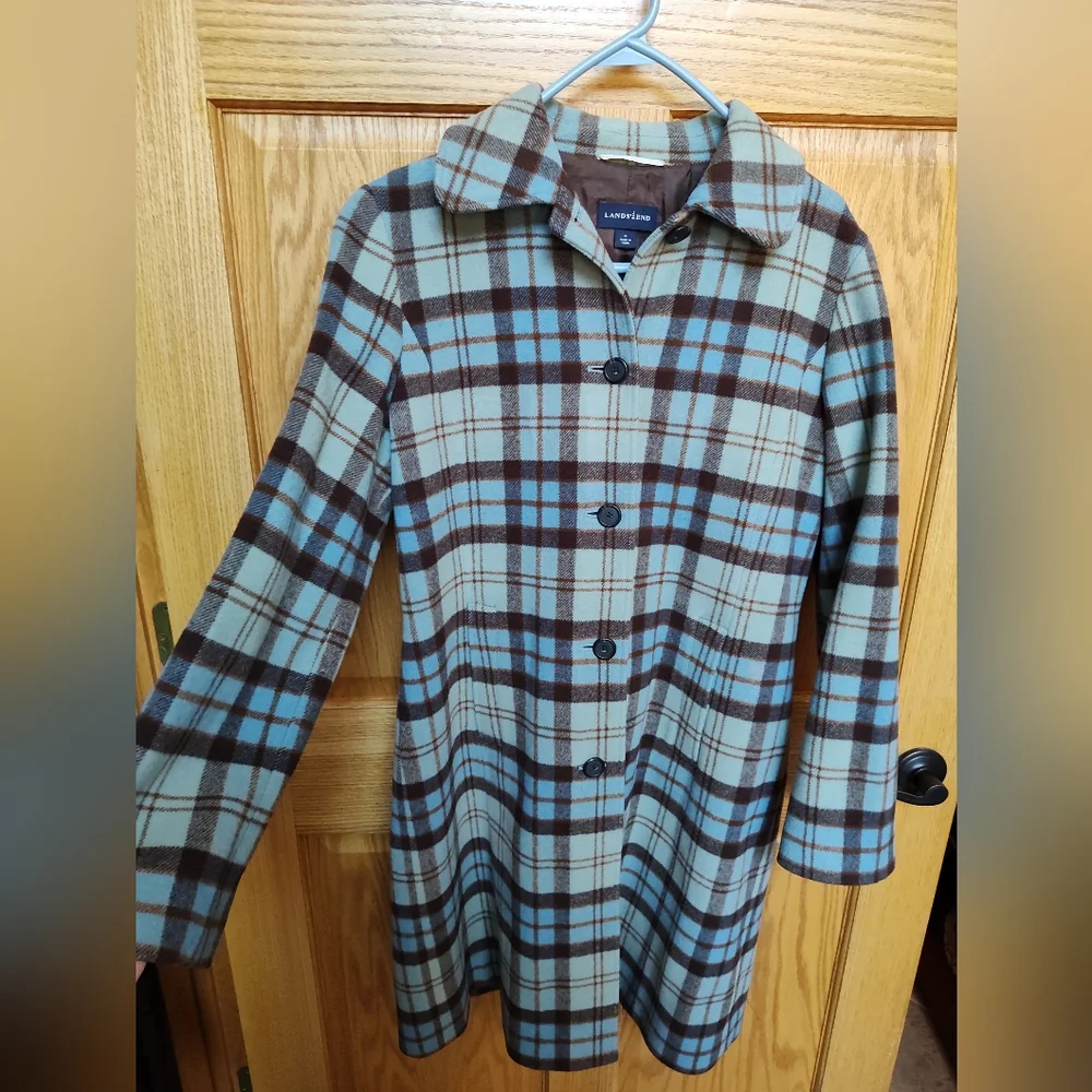 NEW Lands End Wool Plaid Size 10 Coat